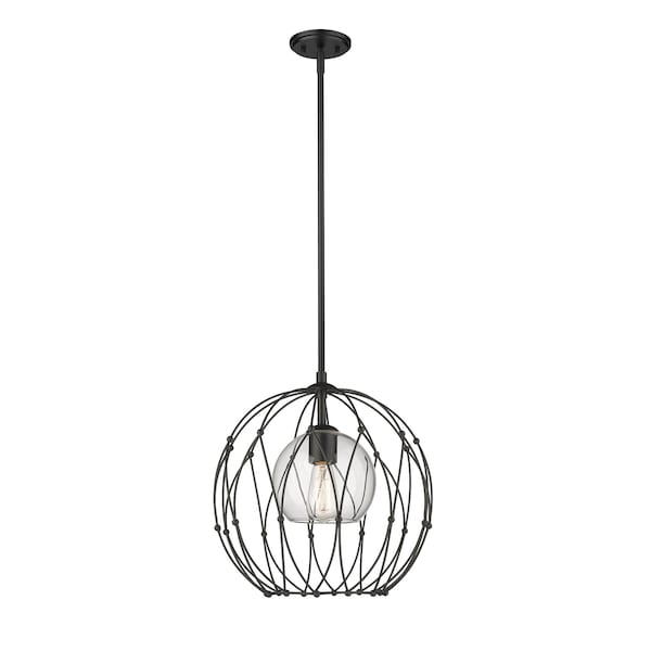 Elle 1 Light Pendant, Matte Black & Clear